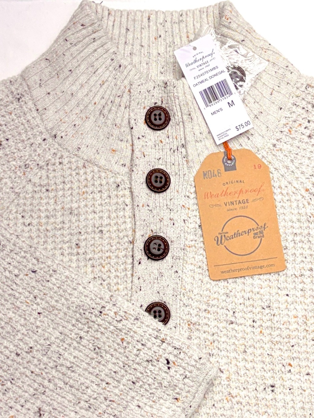 Weatherproof Vintage Henley Waffle Knit Sweater Oatmeal Size M NWT